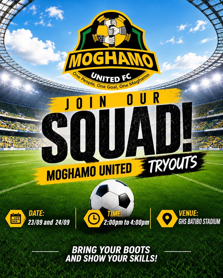 Moghamo United tryouts postponed over safety.